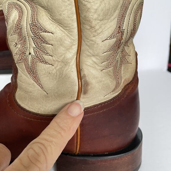 Vintage Tony Lama Roper Cowboy Boots Men’s 8.5 D Brown & Cream Leather USA Made main image 13